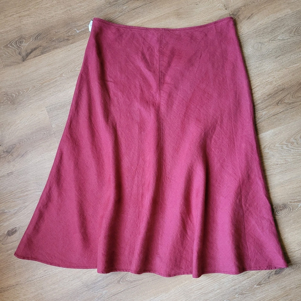 NWOT Eileen Fisher Linen Midi Skirt Red Size Medium preppy PULL-ON Fits XL/1X - Picture 7 of 9